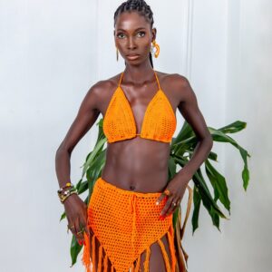 Crocheted Bikini And Fringe Skirt